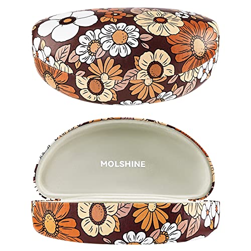 molshine Hartschalen-Sonnenbrillenetui, großes Hardcase Brillenetuis für Damen und Herren,übergroße Sonnenbrillen(Braune Blumen) von molshine