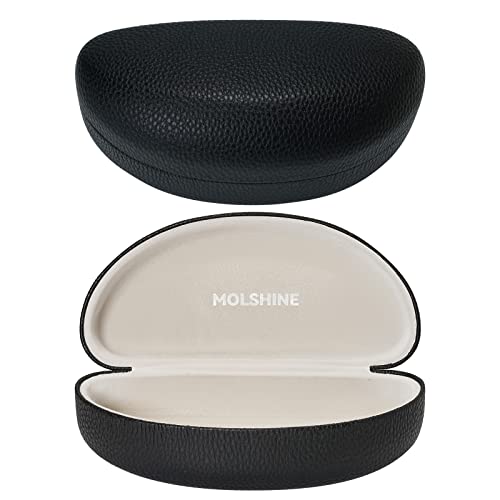 molshine Hartschalen-Sonnenbrillenetui, klassisches großes Brillenetui für Sonnenbrille, Brillen mit Reinigungstuch, Tasche, Schwarz , L von molshine