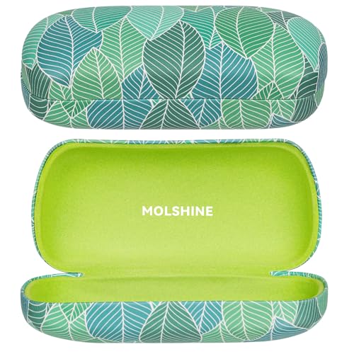 molshine Hartschalen-Sonnenbrillenetui,buntes und großes Hardcase Brillenetui für Sonnenbrillen mit Reinigungstuch(Blätter) von molshine