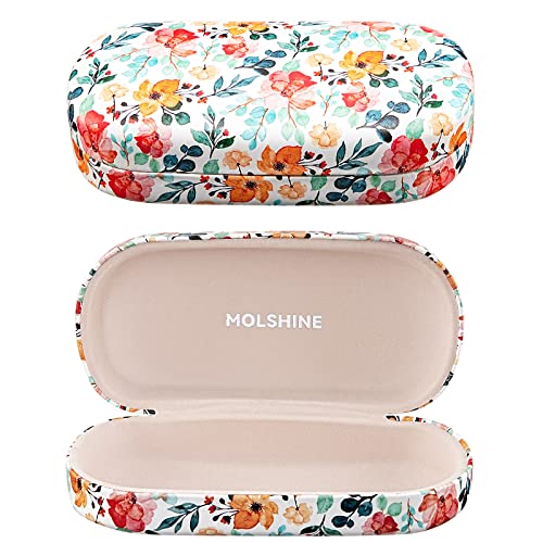 molshine hartes Sonnenbrillenetui, klassisches, farbenfrohes und großes Hartschalen-Brillenetui,das Etui ist gleichzeitig leicht und tragbar-(Weiße Blume) von molshine