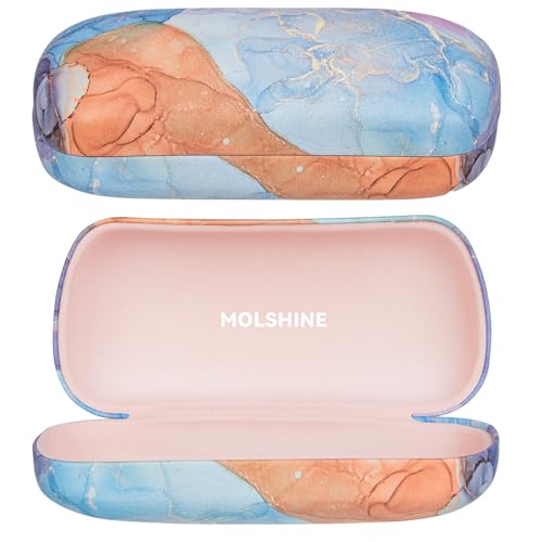 molshine Hartschalen-Sonnenbrillenetui,buntesund großes Hardcase Brillenetui für Sonnenbrillen mit Reinigungstuch (Blauer Marmor) von molshine