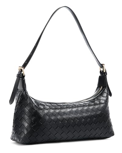 molshine Hobos-Schultertaschen für Damen,gewebte PU-Leder-Tragetaschen,Handtasche,modische Damen-Freizeittasche mit Griff oben für Arbeit Freizeit Einkaufen (Schwarz) von molshine