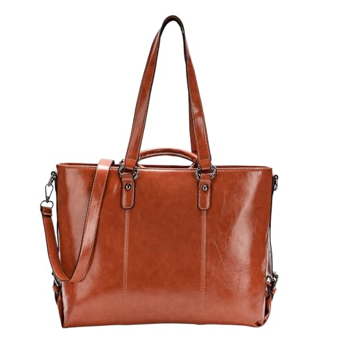 molshine Damen Handtasche aus Veganes Leder,Große Henkeltasche Kapazität Laptop, Retro Handtasche mit Griff oben für Frauen HB026 (Rotbraun) von molshine