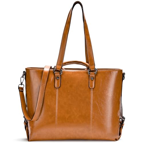 molshine Damen Handtasche aus Veganes Leder,Große Henkeltasche Kapazität Laptop, Retro Handtasche mit Griff oben für Frauen (Gelb) HB026 von molshine