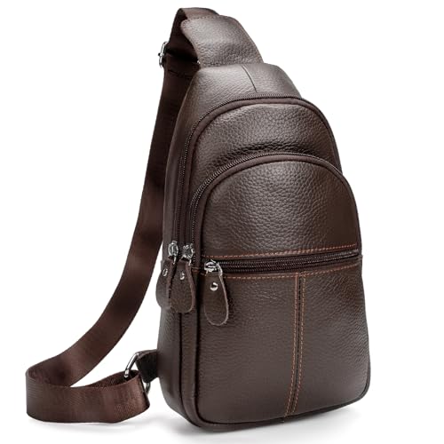 molshine Sling-Tasche aus echtem Leder, modisch, täglich, einfach, Umhängetasche, Brusttasche für Herren, Herren, Reisen, Arbeit, Party, HB024 (Braun) von molshine