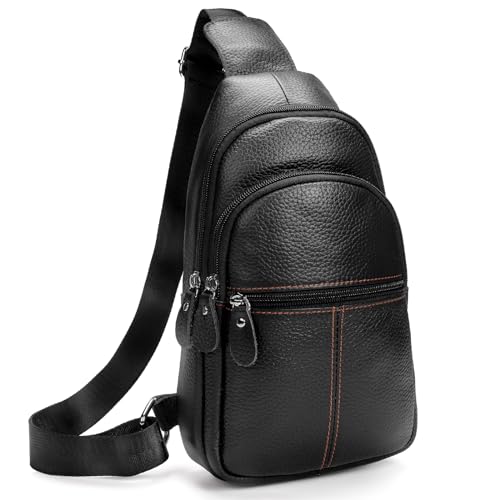 molshine Sling-Tasche aus echtem Leder, modisch, täglich, einfach, Umhängetasche, Brusttasche für Herren, Herren, Reisen, Arbeit, Party, HB024(Schwarz) von molshine