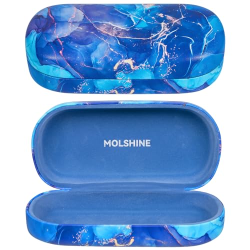 molshine hartes Sonnenbrillenetui, klassisches, buntes und großes Hartschalen-Brillenetui,das Etui ist gleichzeitig leicht und tragbar-(Blauer Marmor) von molshine