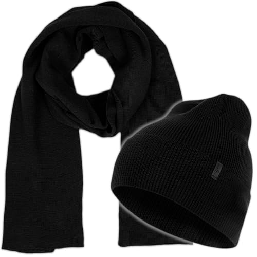 molti Damen Mütze & Schal Set – 100% Merinowolle, OEKO-TEX® Standard 100 | Beanie & Strickschal, Wärmend, Atmungsaktiv & Hypoallergen | Größen: Mütze 55–60 cm, Schal 204x24 cm Farbauswahl (Schwarz) von molti
