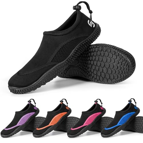 molti Badeschuhe für Dammen und Herren Aquaschuhe Schwimmschuhe Wasserschuhe rutschfest Strandschuhe Unisex Gr. 36-45 (Schwarz, eu_Footwear_Size_System, Adult, Numeric, medium, Numeric_37) von molti