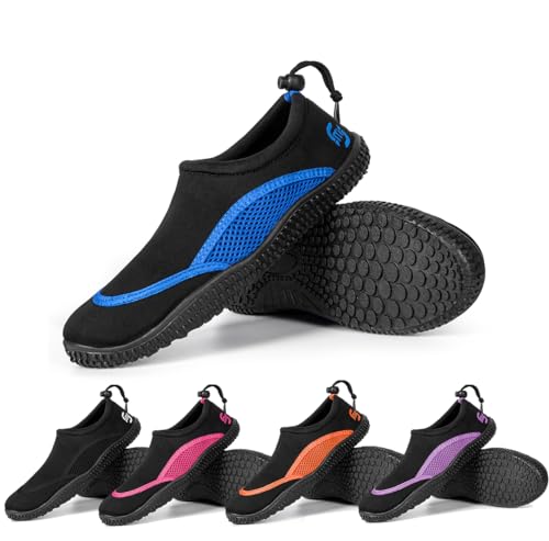 molti Badeschuhe für Dammen und Herren Aquaschuhe Schwimmschuhe Wasserschuhe rutschfest Strandschuhe Unisex Gr. 36-45 (Schwarz-Blau, eu_Footwear_Size_System, Adult, Numeric, medium, Numeric_36) von molti