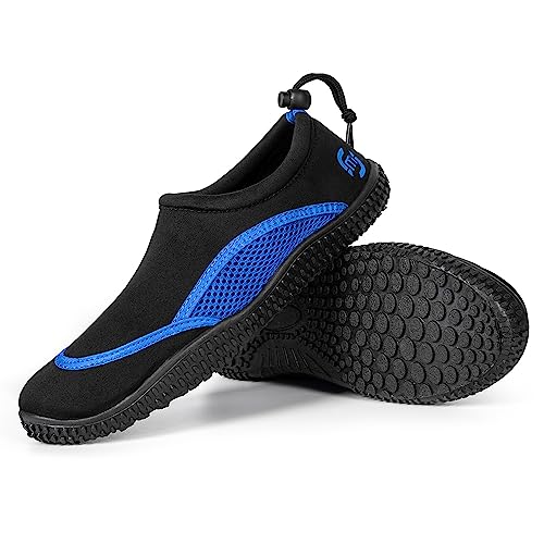 molti Badeschuhe für Dammen und Herren Aquaschuhe Schwimmschuhe Wasserschuhe rutschfest Strandschuhe Unisex Gr. 35-47 (Schwarz-Blau, eu_Footwear_Size_System, Adult, Numeric, medium, Numeric_39) von molti