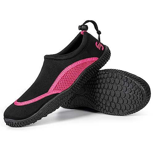 molti Badeschuhe für Dammen und Herren Aquaschuhe Schwimmschuhe Wasserschuhe rutschfest Strandschuhe Unisex Gr. 35-47 (Schwarz-Rosa, eu_Footwear_Size_System, Adult, Numeric, medium, Numeric_36) von molti