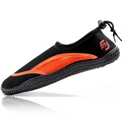 molti Badeschuhe für Dammen und Herren Aquaschuhe Schwimmschuhe Wasserschuhe rutschfest Strandschuhe Unisex Gr. 36-45 (Schwarz-Orange, EU Schuhgrößensystem, Erwachsene, Numerisch, M, 37) von molti