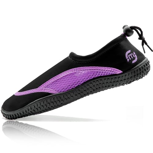 molti Badeschuhe für Dammen und Herren Aquaschuhe Schwimmschuhe Wasserschuhe rutschfest Strandschuhe Unisex Gr. 36-45 (Schwarz-Violett, EU Schuhgrößensystem, Erwachsene, Numerisch, M, 40) von molti