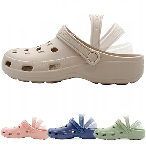 molti Hausschuhe Damen Gartenschuhe Clogs 2-in-1 – Leicht & bequem Garten Pool atmungsaktiv wasserfest G.36–42 Beige/Mint/Blau/Rosa (Beige, EU Schuhgrößensystem, Erwachsene, Damen, Numerisch, M, 41) von molti