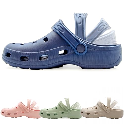 molti Hausschuhe Damen Gartenschuhe Clogs 2-in-1 – Leicht & bequem Garten Pool atmungsaktiv wasserfest G.36–42 Beige/Mint/Blau/Rosa (Blau, EU Schuhgrößensystem, Erwachsene, Damen, Numerisch, M, 40) von molti