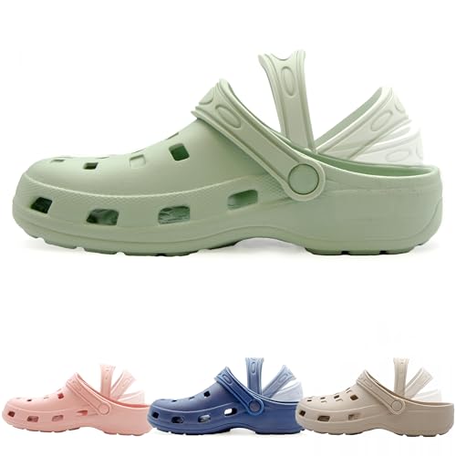 molti Hausschuhe Damen Gartenschuhe Clogs 2-in-1 – Leicht & bequem Garten Pool atmungsaktiv wasserfest G.36–42 Beige/Mint/Blau/Rosa (Mint, EU Schuhgrößensystem, Erwachsene, Damen, Numerisch, M, 39) von molti