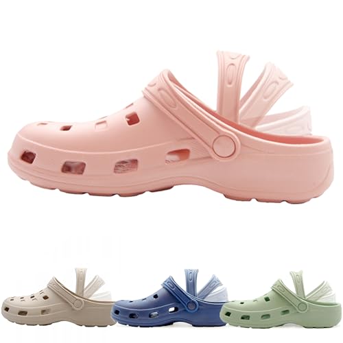 molti Hausschuhe Damen Gartenschuhe Clogs 2-in-1 – Leicht & bequem Garten Pool atmungsaktiv wasserfest G.36–42 Beige/Mint/Blau/Rosa (Rosa, EU Schuhgrößensystem, Erwachsene, Damen, Numerisch, M, 38) von molti