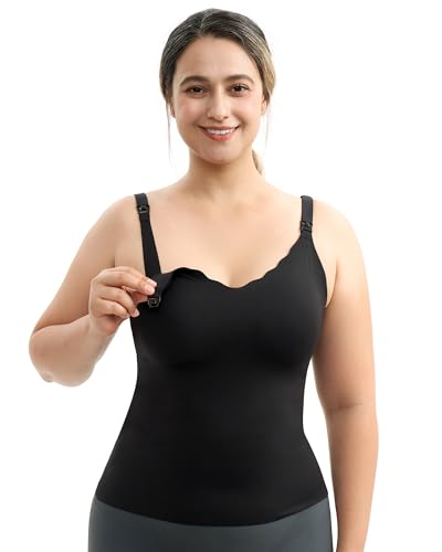 momcozy Still-BH & Still-Top für Damen, Nahtloser Still-BH-Tank mit integriertem BH, verstellbaren Trägern und gewelltem Design in Schwarz von momcozy
