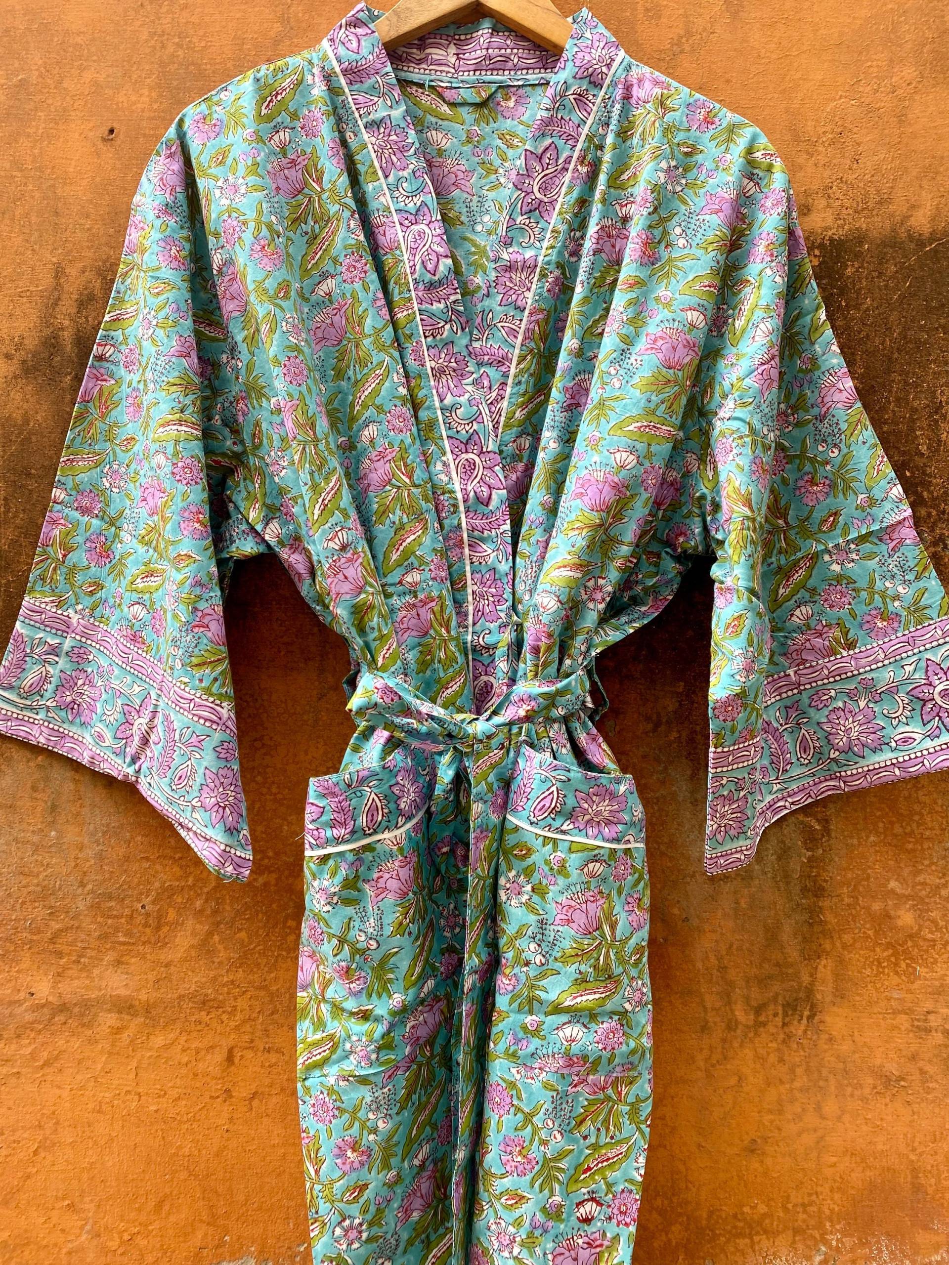 Baumwoll-Kimono-Bademantel, Blockdruck-Bademäntel Für Frauen, Morgenmantel, Übergrößen-Bademäntel, Baumwoll-Kimono, Strand-Cover Up von mommyrobeclothing