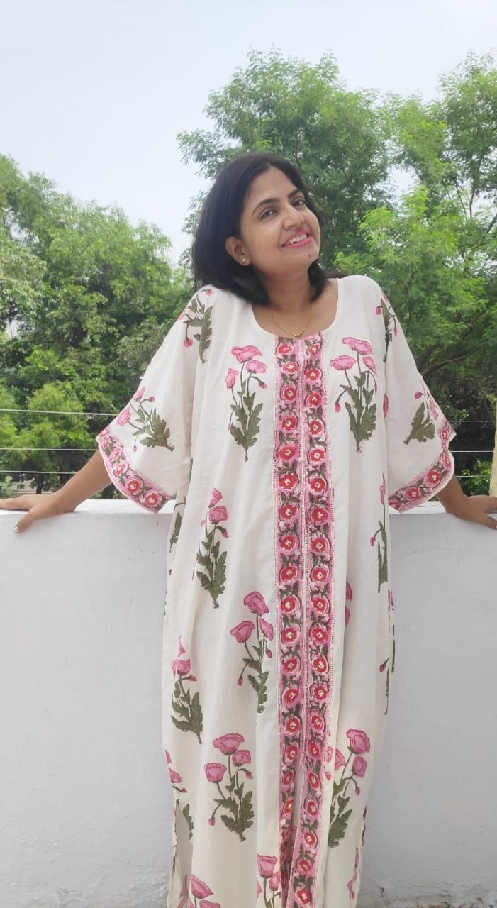 Floral Baumwolle Kaftan Maxi Kleid Hand Block Print Lange Robe von mommyrobeclothing