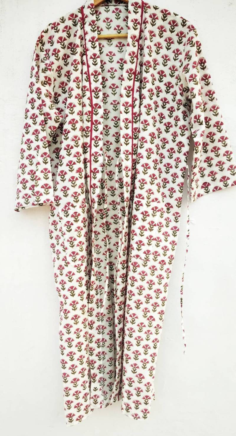 Kimono-Robe Aus Baumwolle, Baumwoll-Robe Mit Blockprint, Plus-Size-Kaftankleid, Strandvertuschungen, Strandbekleidung, Loses Kleid, Kaftan Robe von mommyrobeclothing