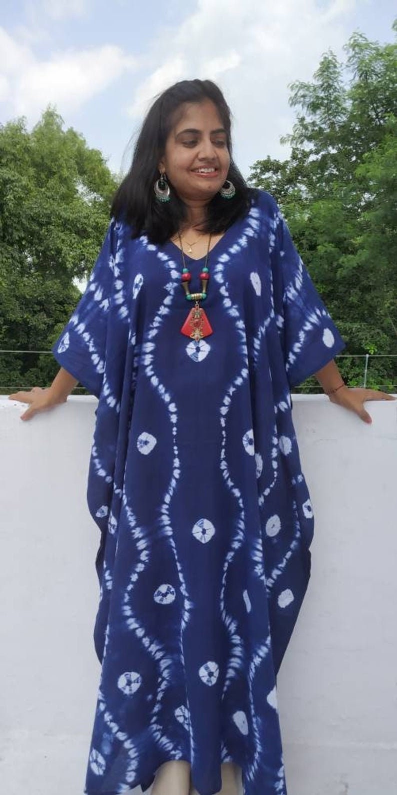 Tie Dyed Plus Größe Kleidung Kaftan Baumwolle Tunika Kleid Mutterschaft Blau Damenkleidung Strand Kimono von mommyrobeclothing