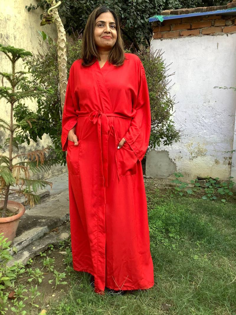 Weihnachtsrobe, Rote Viskose-Robe, Morgenmantel, Resort-Kleidung, Lange Kimono-Robe, Hochzeitsrobe, Kimono-Robe von mommyrobeclothing