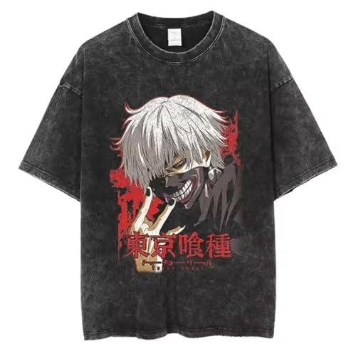 Anime Tokyo Kaneki Ken Ghoul T-Shirt Männer Hip Hop Streetwear Kaneki Ken Tshirt Washed Black Vintage T-Shirt von momogut