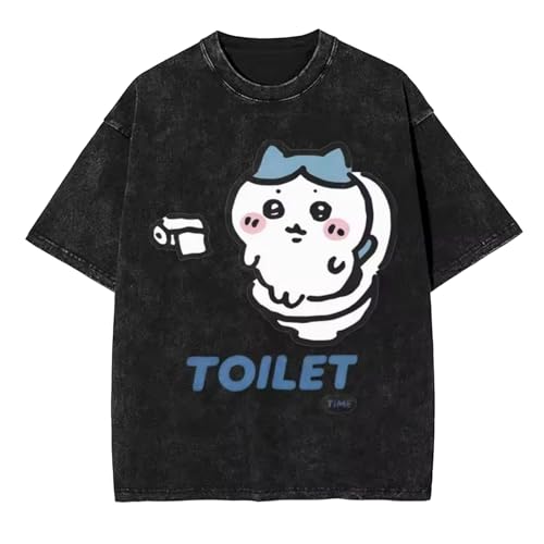 Anime Washed Top Usagi T-Shirt Hachiware T-Shirt Trendy Crewneck Printed Washed Short-Sleeve Unisex von momogut