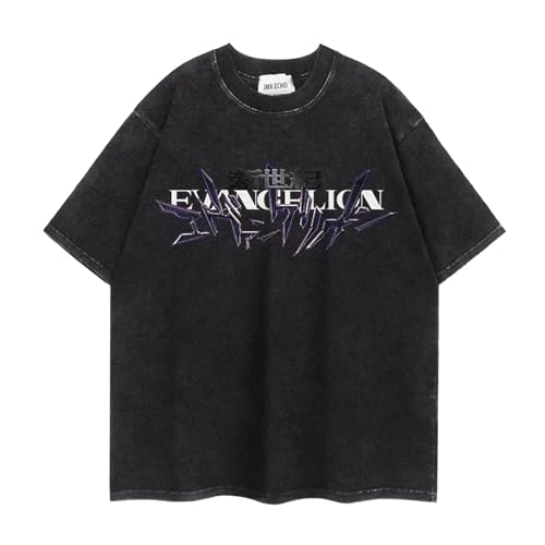 Evangelion T-Shirt Eva Engel Grafik gedruckt Kurzarm Pullover Unisex Y2K Straße Retro Gewaschen Übergröße Top von momogut