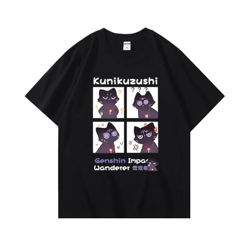 Genshin Scaramouche Impact T-Shirt Scaramouche Katze Baumwolle Kurzarm Rundhals T-Shirt Wanderer Sommer Tops von momogut