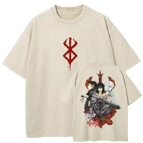 Männer Washed T-Shirt Hip Hop Streetwear Anime Berserker Graphic Print Oversize Guts Tshirt Short Sleeve Cotton Loose Vintage Tops von momogut