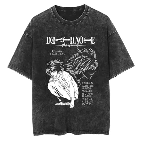 momogut Anime Death L Lawliet Note Tshirt Baumwolle Gewaschene Druck Retro Anime Kurze Ärmel von momogut