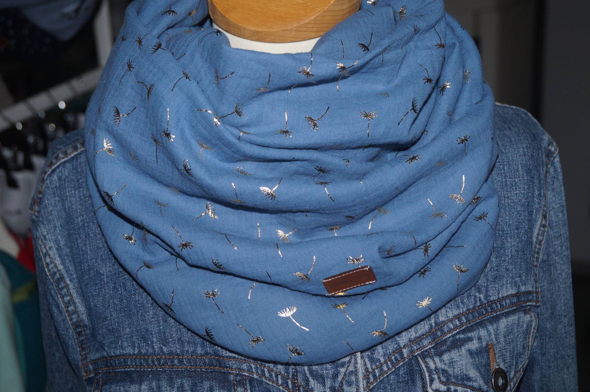 Loopschal Musselin Mittelblau Pusteblumen Gold Glänzend Loop Blau von momseven