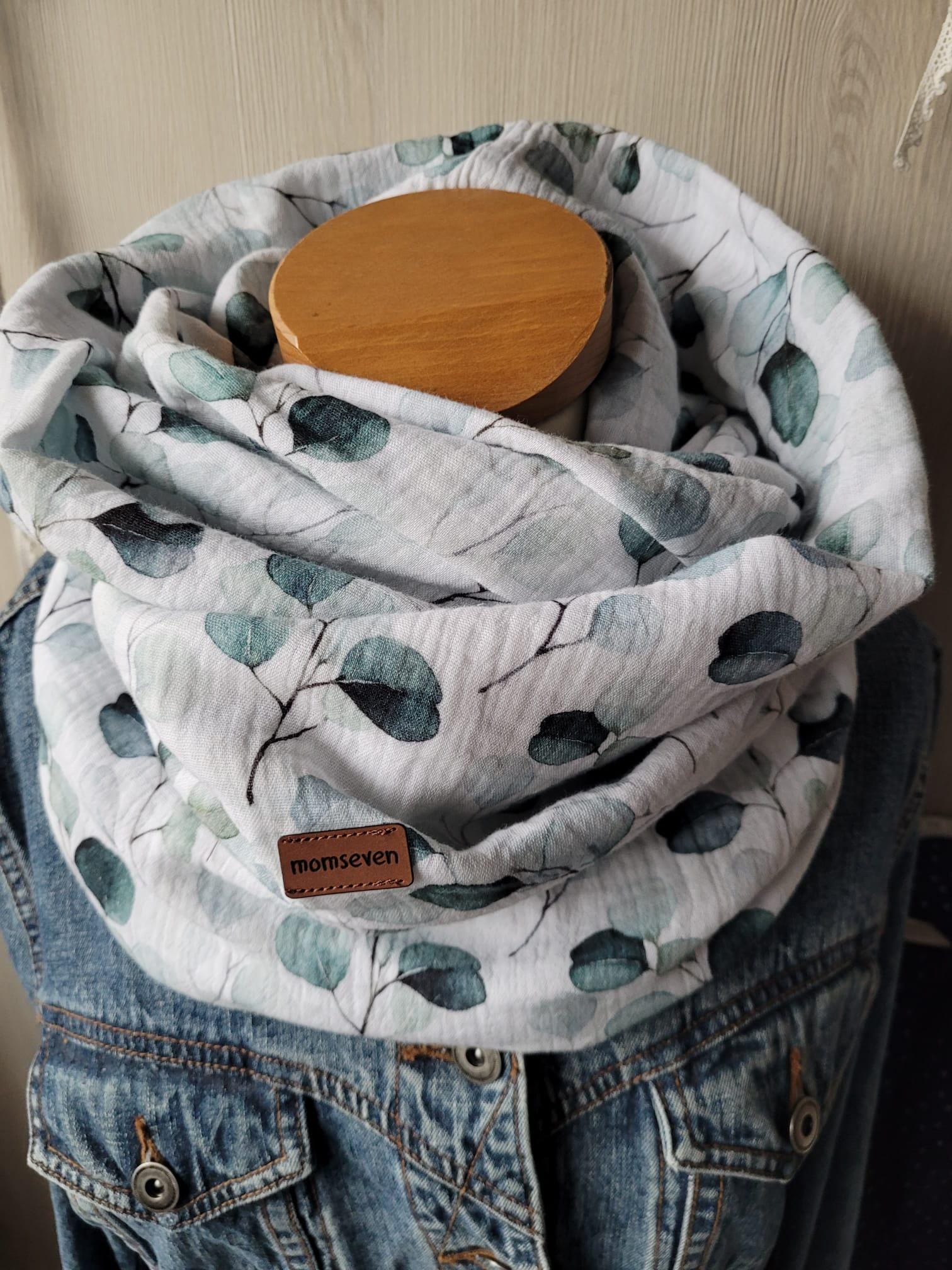 Sofort Versandbereit Neu Novembermusselin Loopschal Eukalyptus Grün Auf Weiß Höhe 36 cm Umfang 140 von momseven