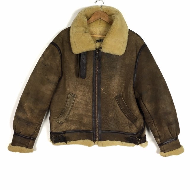80Er Jahre Vintage B3 Avirex Shearling Flight Bomber Schaffell Lederjacke Größe 40 von monalisausedauction