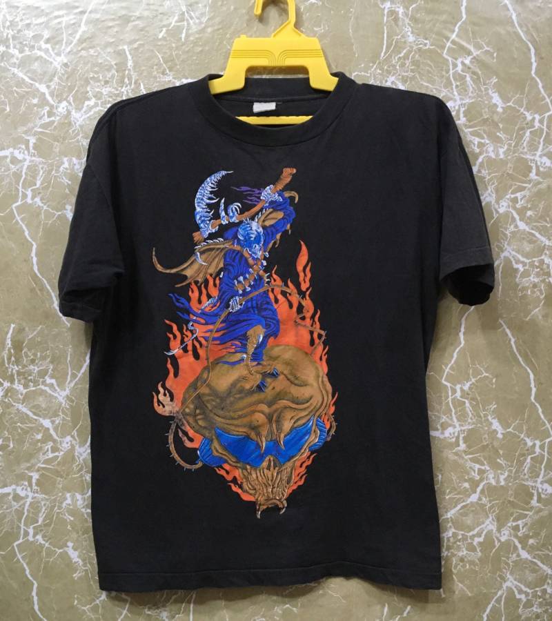 90Er Jahre Megadeth Youthanasia World Tournee 1995 T-Shirt Schwarz Gefärbt von monalisausedauction