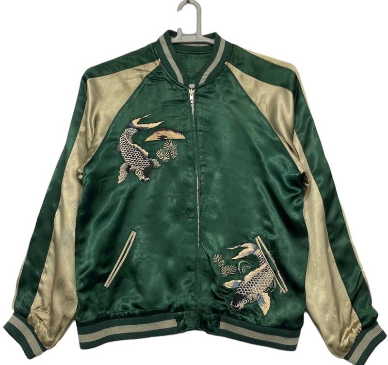 Vintage 80Er Jahre Rayon Koi Fisch Japan Souvenir Sukajan Satin Yokosuka Stickerei Jacke M Size von monalisausedauction