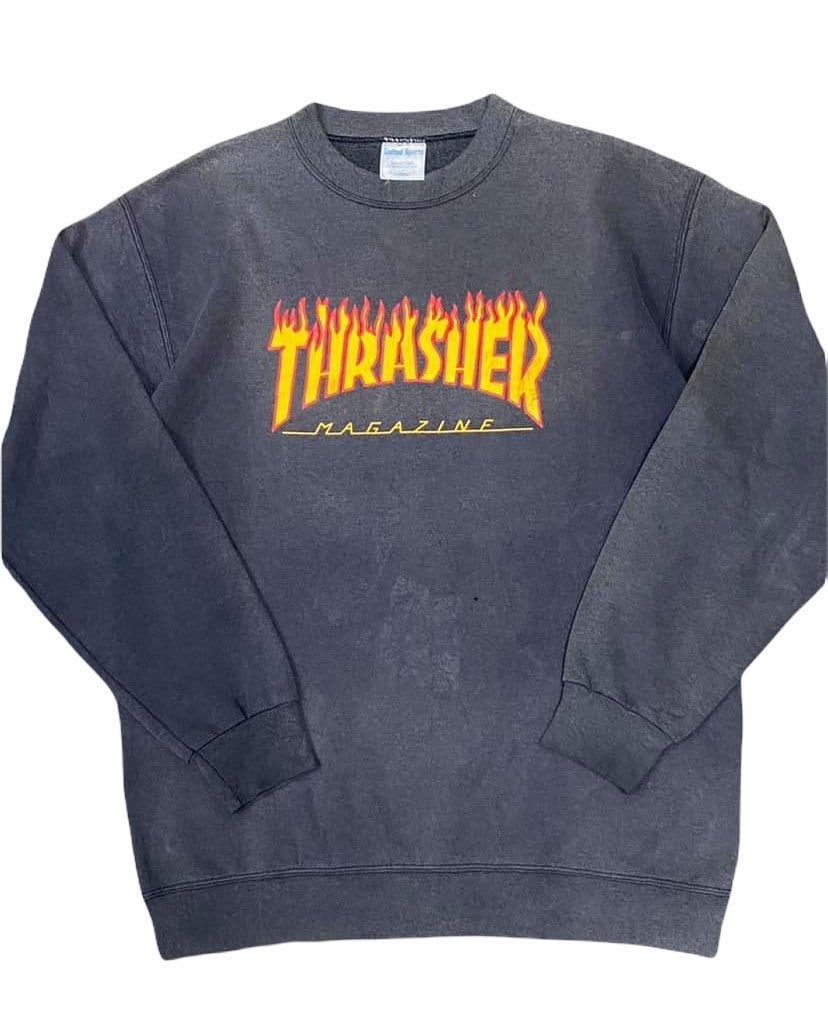 Vintage 80Er Thrasher Distressed Skateboard Sweatshirt Schwarz Farbe von monalisausedauction