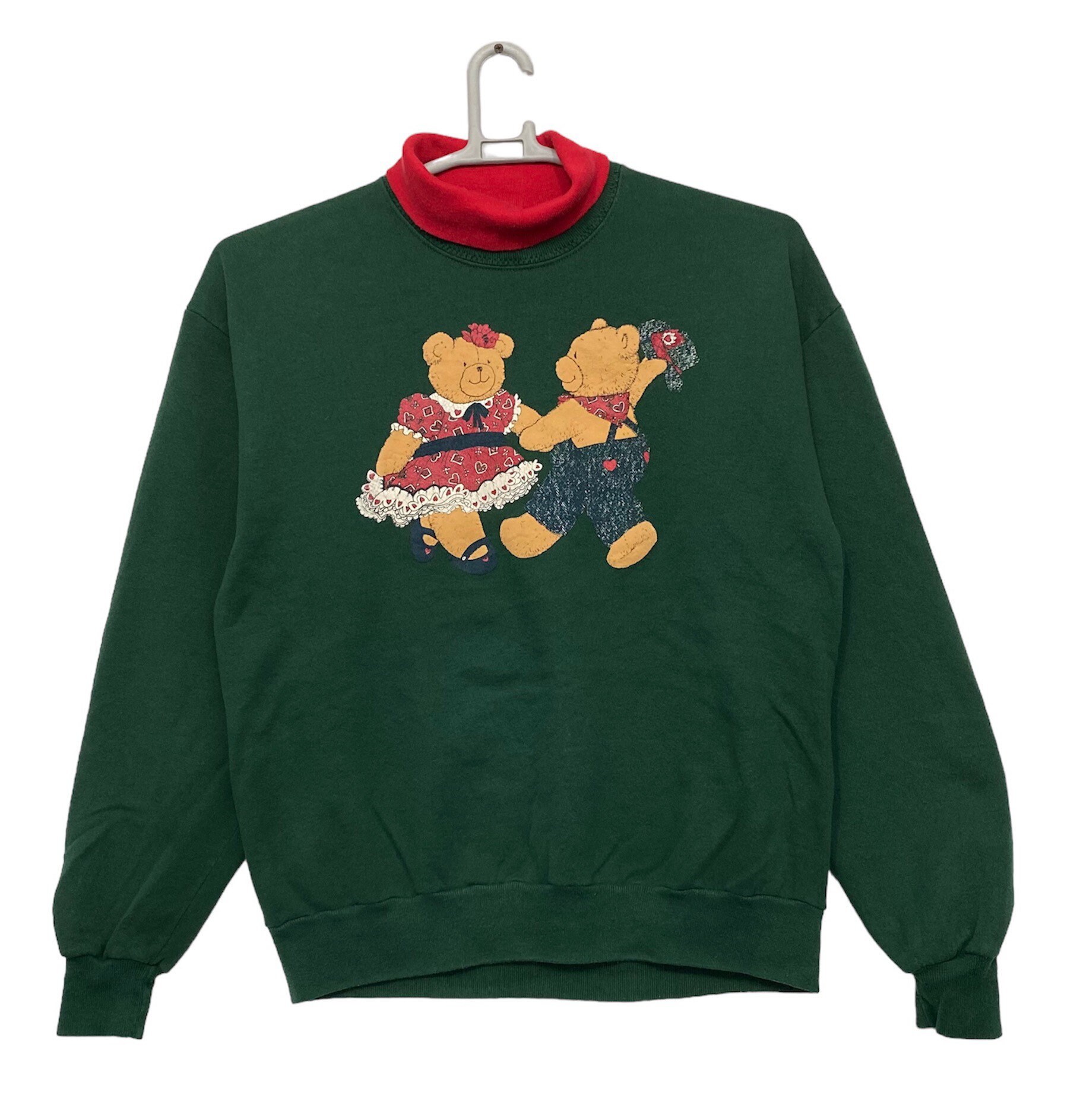 Vintage 90Er Dancing Couple Bears Sweatshirt Grün Farbe Große Größe von monalisausedauction