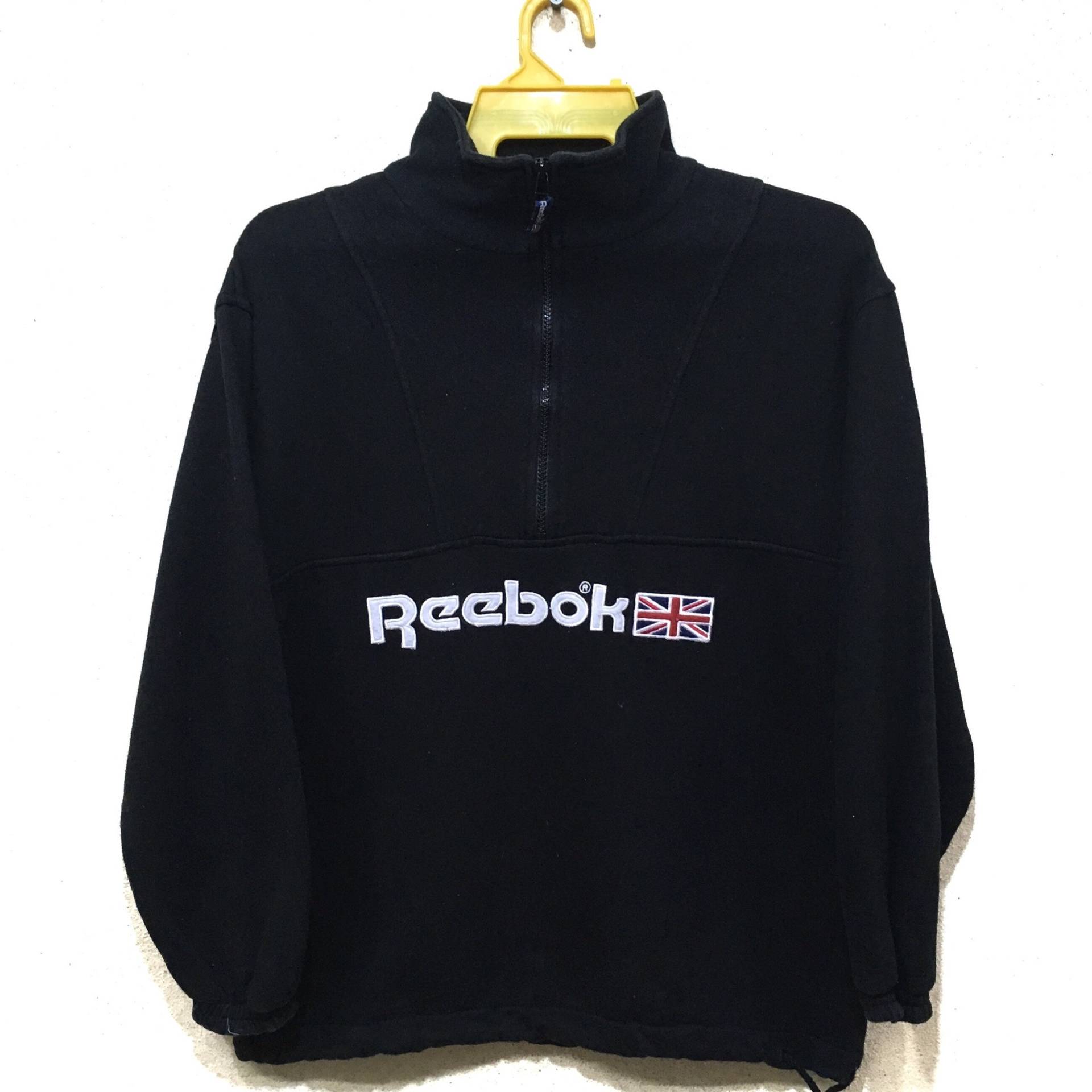 Vintage 90Er Jahre Reebok Pullover Halber Reißverschluss Sweatshirt Großes Logo Hip Hop M Größe Schwarz Farbe von monalisausedauction