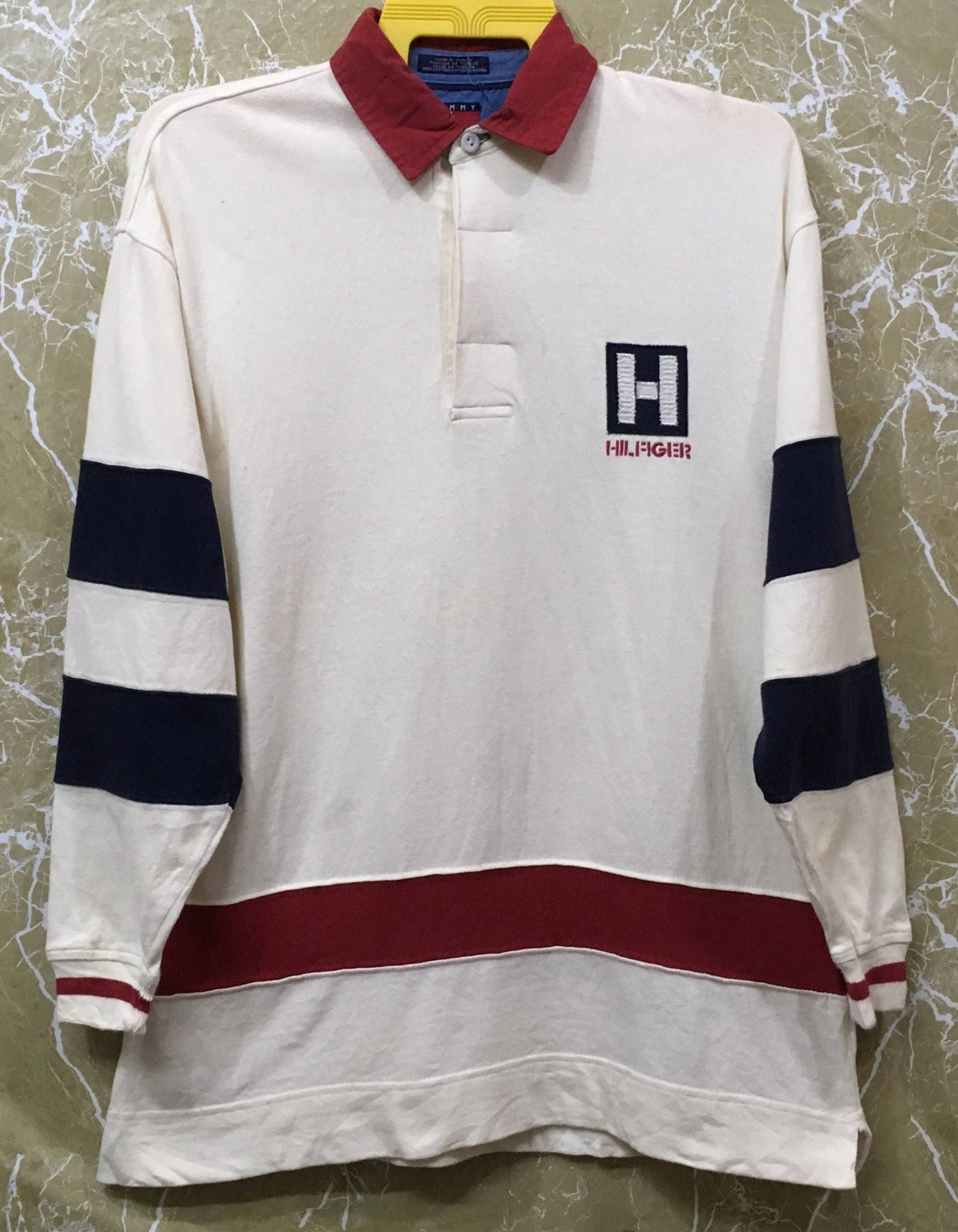 Vintage 90Er Jahre Tommy Hilfiger Rugby Shirt Spell Out Big Logo Lange Ärmel M Grösse von monalisausedauction