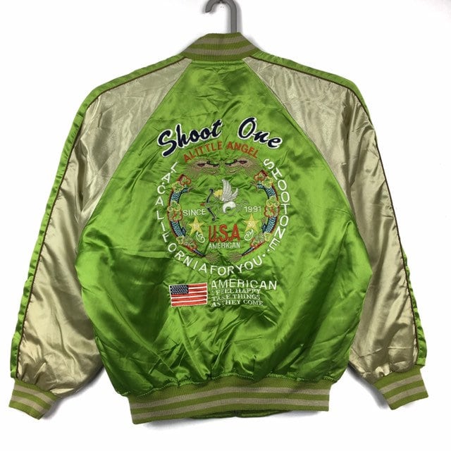 Vintage American Shoot One Sukajan Yokosuka Stickereivsouvenir Jacke M Größe Grüne Farbe von monalisausedauction