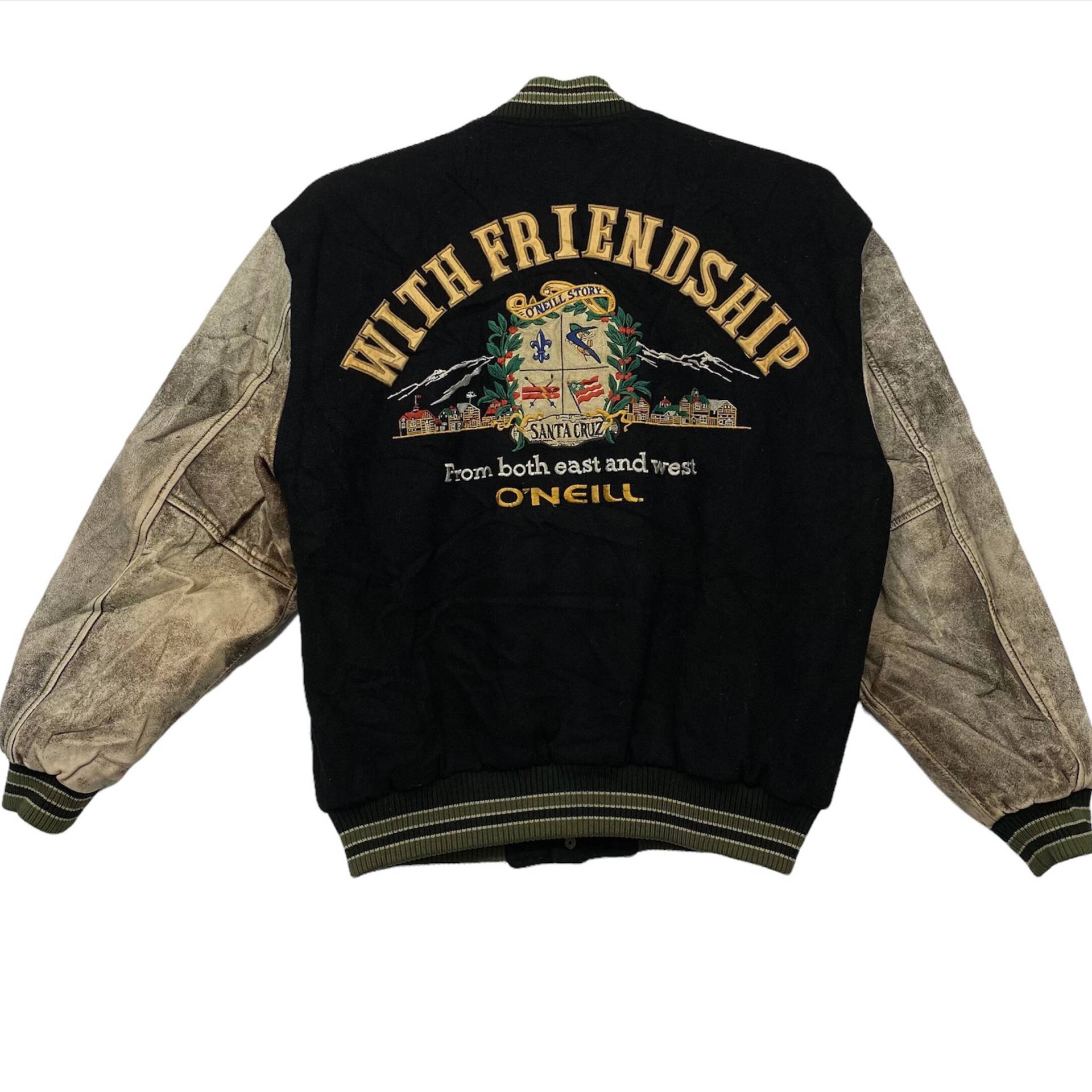 Vintage Oneill Surf Surfing Varsity Kuh Leder Und Wolle Jacke Design Hawaii Surfbrett Große Größe von monalisausedauction