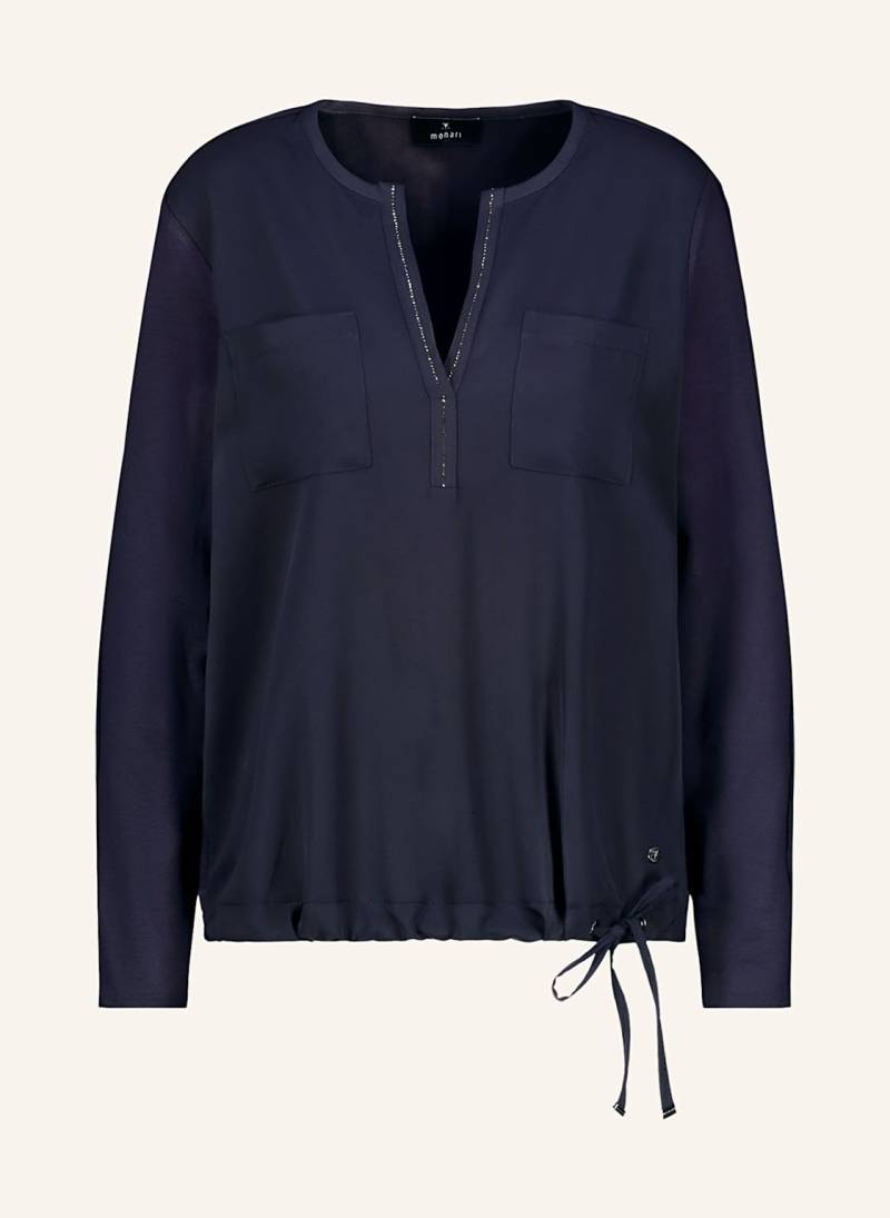 Monari Blusenshirt Im Materialmix Mit Schmucksteinen blau von monari