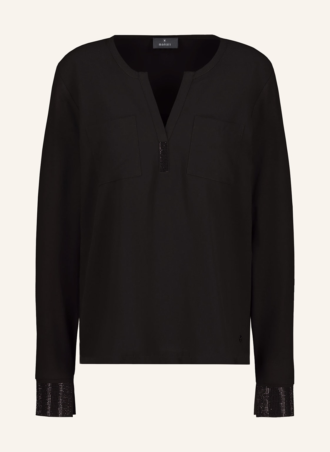 Monari Blusenshirt Im Materialmix Mit Schmucksteinen schwarz von monari