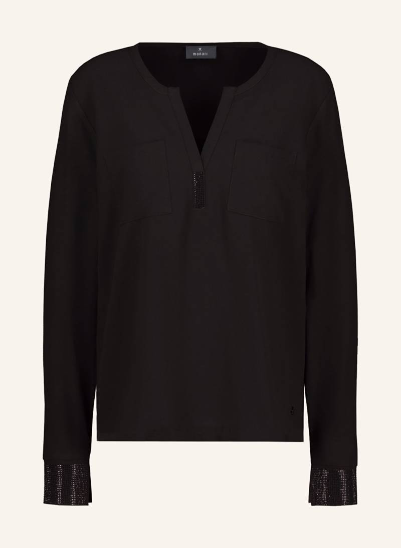 Monari Blusenshirt Im Materialmix Mit Schmucksteinen schwarz von monari