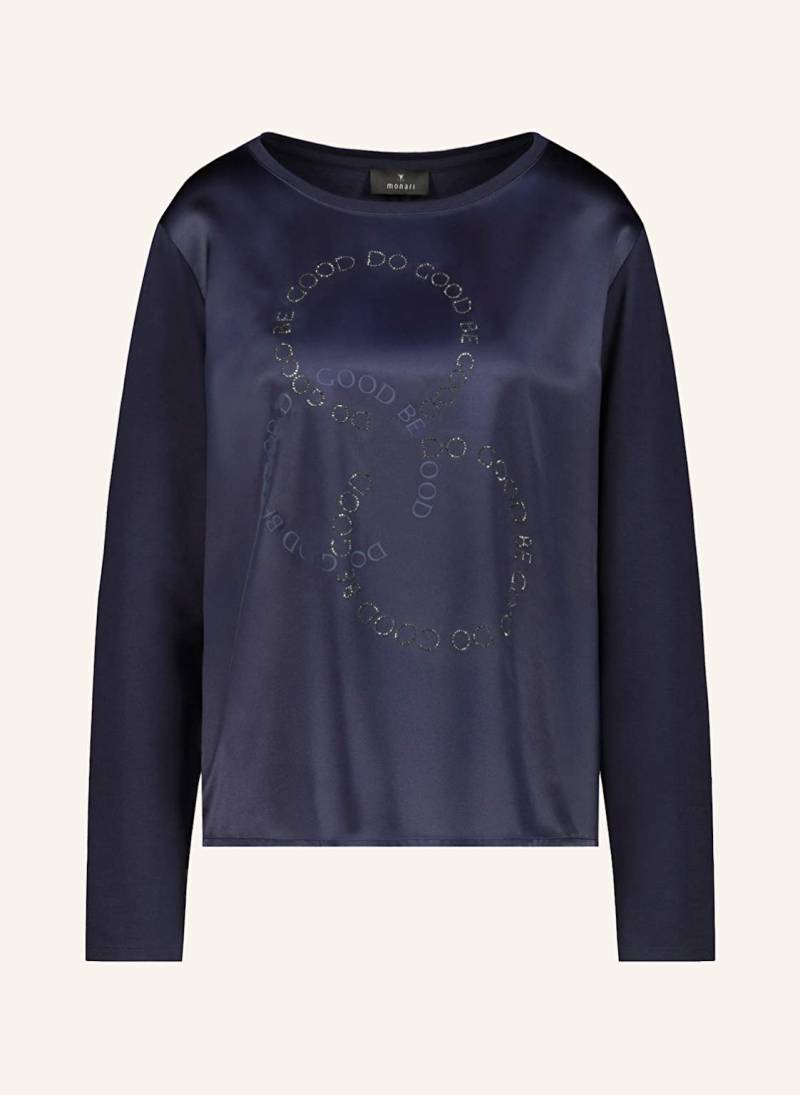 Monari Longsleeve Im Materialmix Mit Schmucksteinen blau von monari