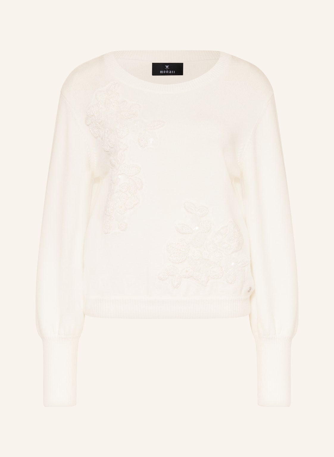 Monari Pullover Mit Pailletten Und Schmucksteinen weiss von monari